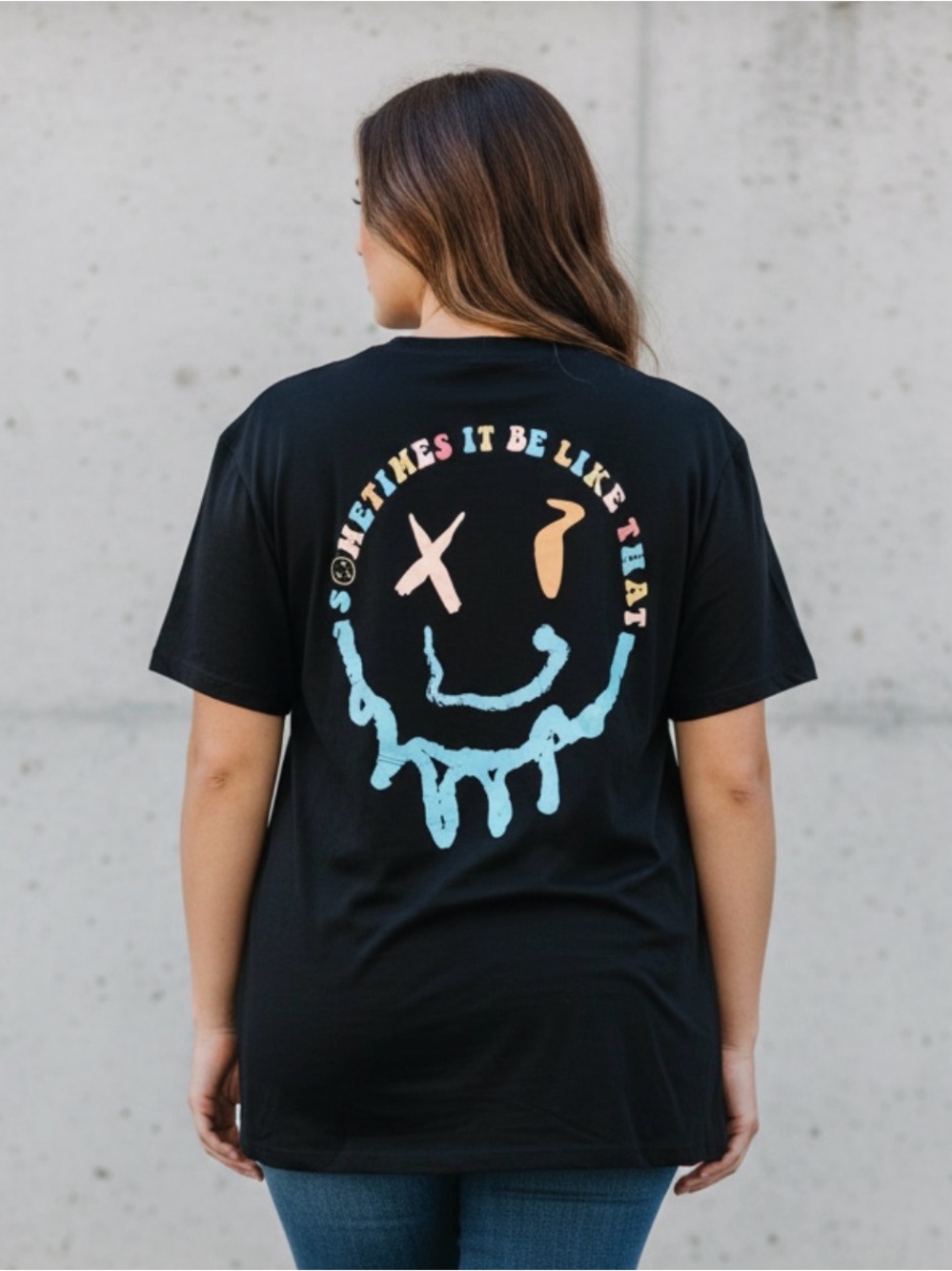 🫶🏻 “Sometimes It Be Like That” Graphic Black Tee with Colorful Smiley
